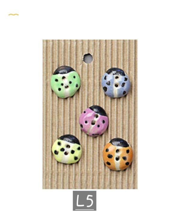 5 buttons per card. Insect themed